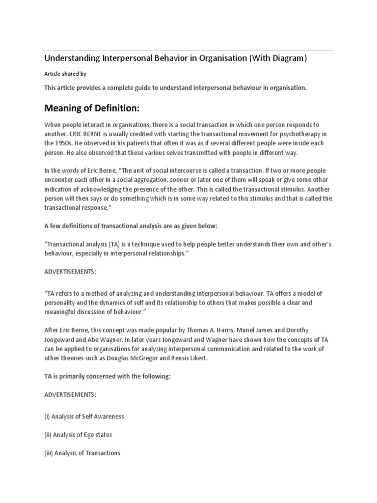 Meaning of Definition:: Understanding Interpersonal Behavior in ...