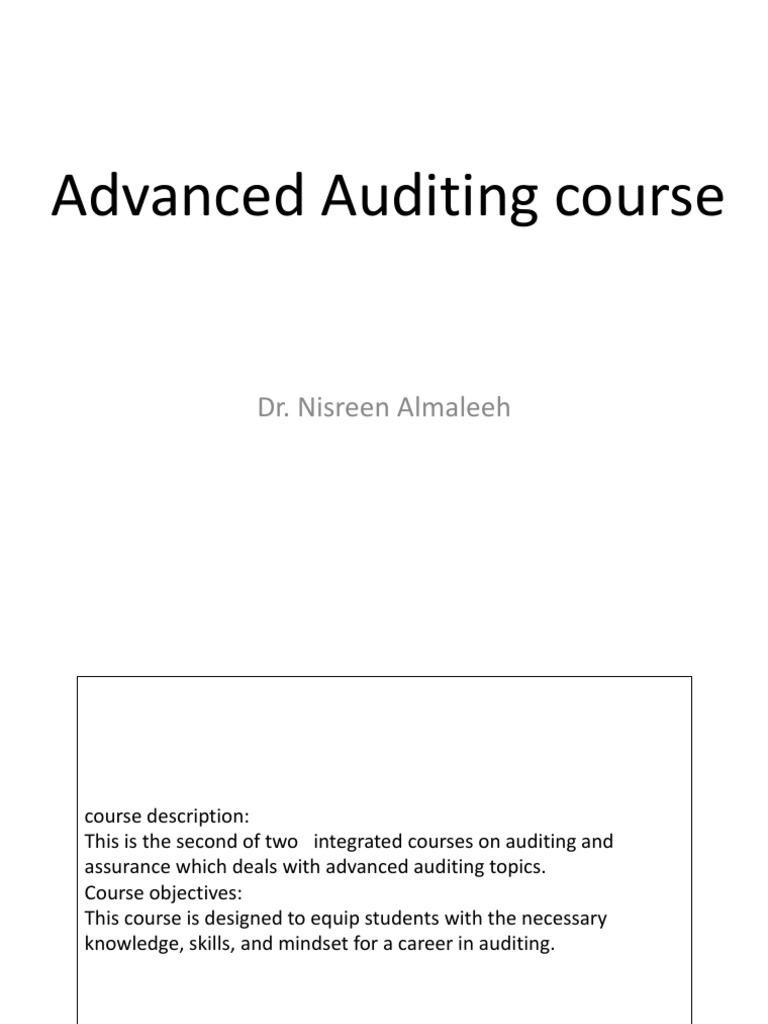 Advanced Auditing Course: Dr. Nisreen Almaleeh | PDF