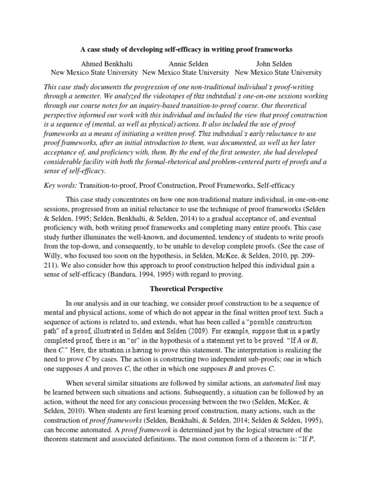 A Case Study of Developing Self-Efficacy in Writing Proof Frameworks ...