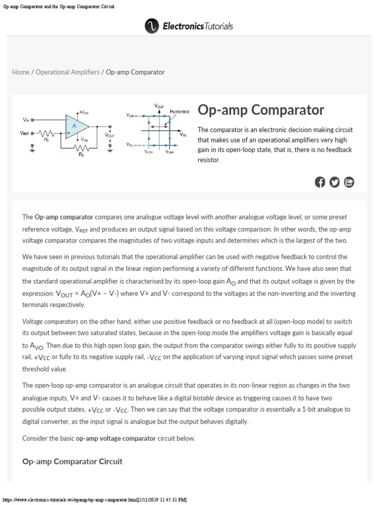OpAmp Comparator and The OpAmp Comparator Circuit PDF Operational