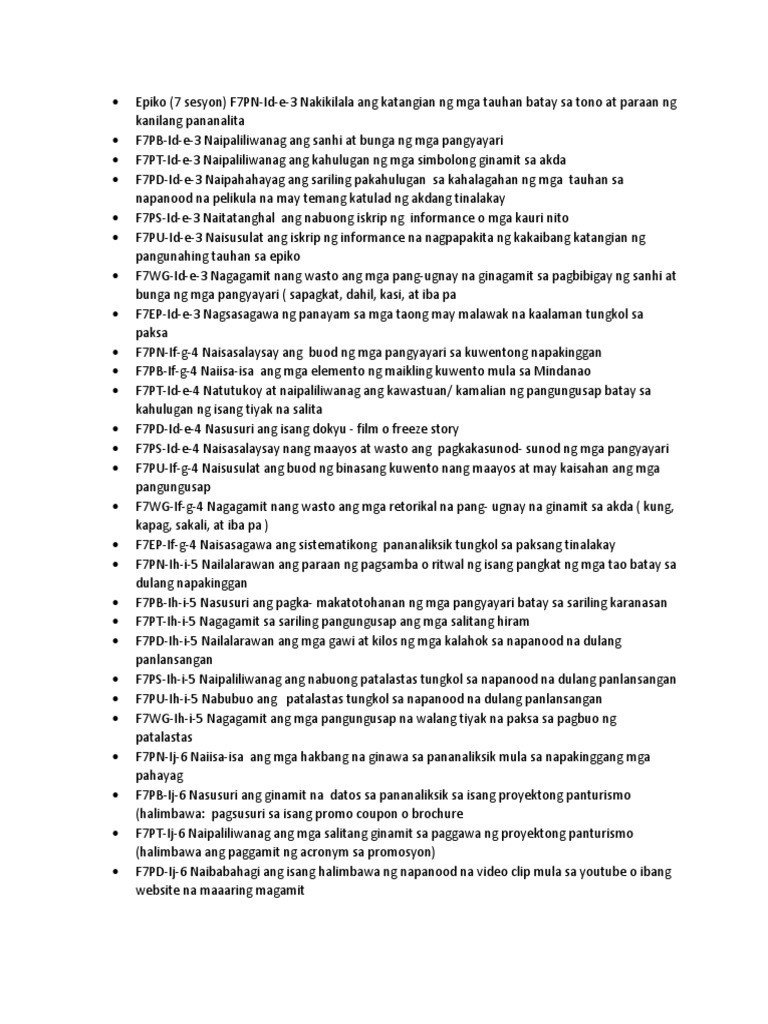 Competencies Sa Filipino 7 | PDF
