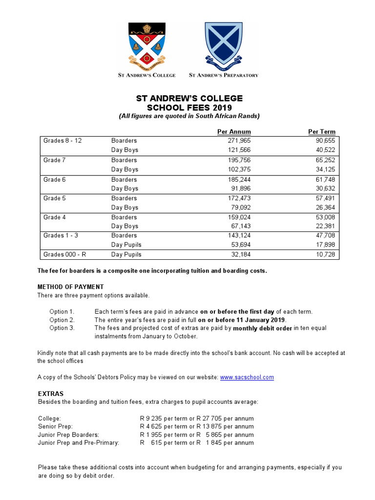 FEES SAC 2019 Entrance Fee PDF Boarding School Fee