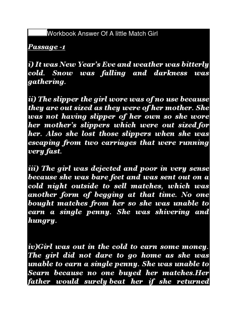 Workbook Answer of A Little Match Girl PDF