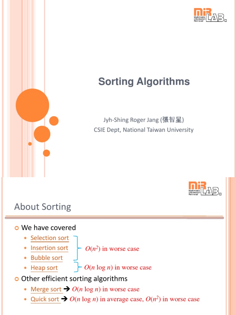 Sorting Algorithms: Jyh-Shing Roger Jang (張智星) CSIE Dept, National ...