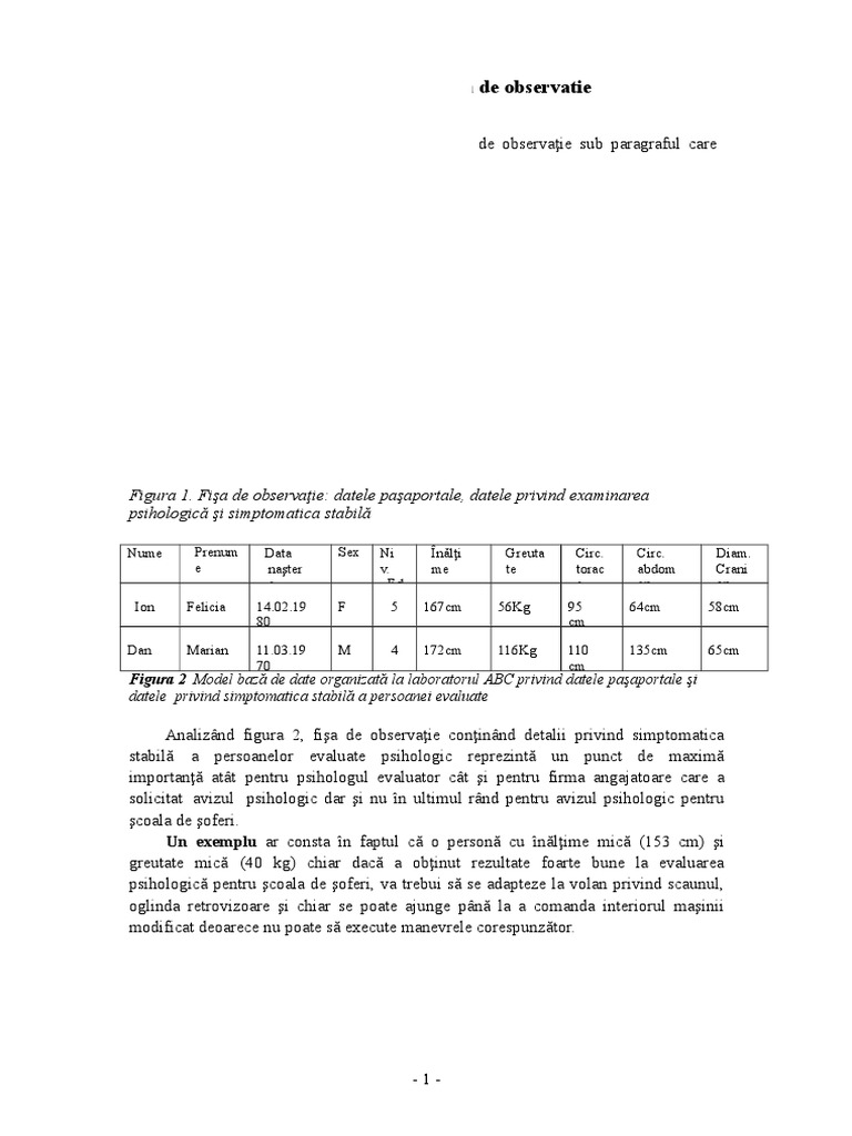 Fisa de Observatie Si Grila de Observati | PDF