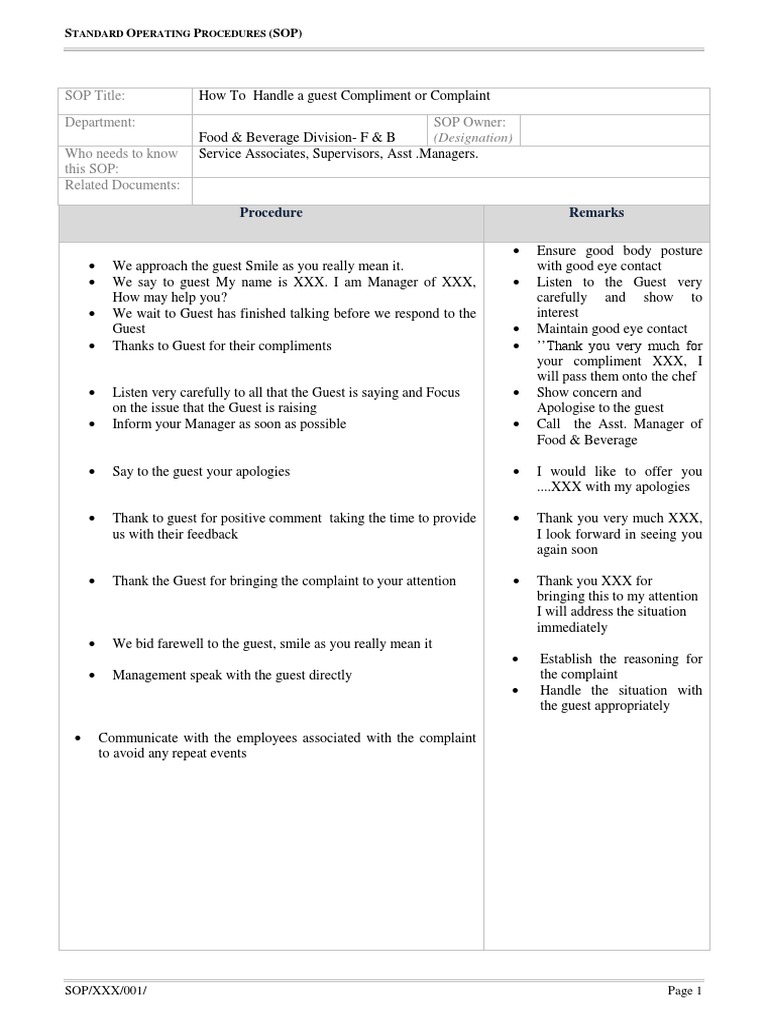 Handling Guest Compliments & Complaints | PDF | Business