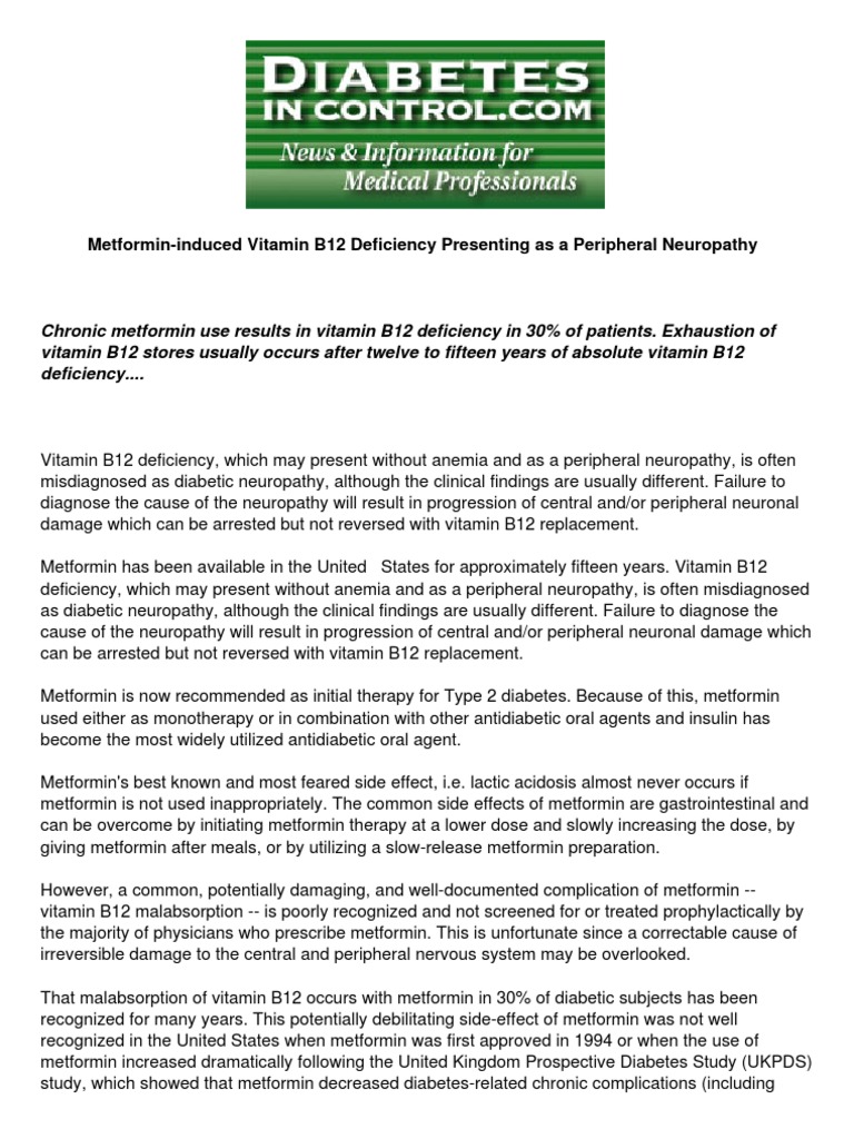 MetforminInduced Vitamin B12 Deficiency Presenting as a Peripheral