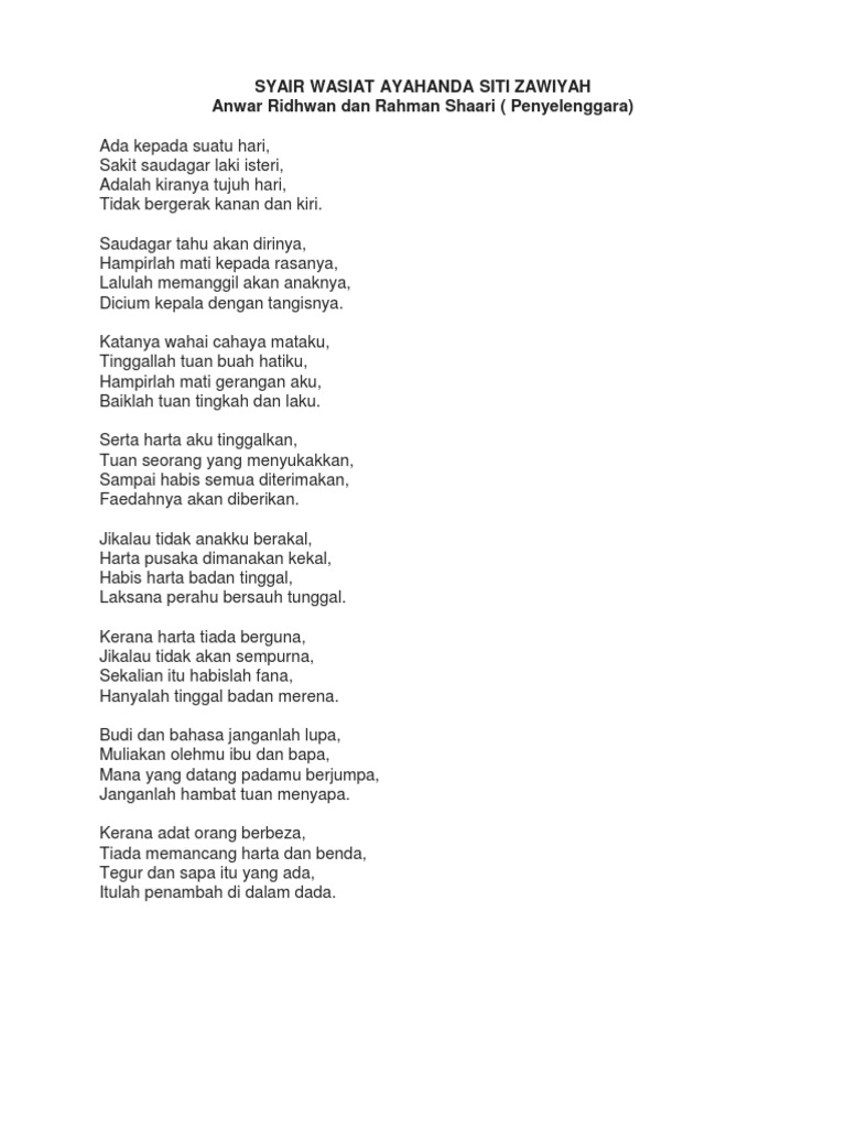 Syair Wasiat Ayahanda Siti Zawiyah Pdf