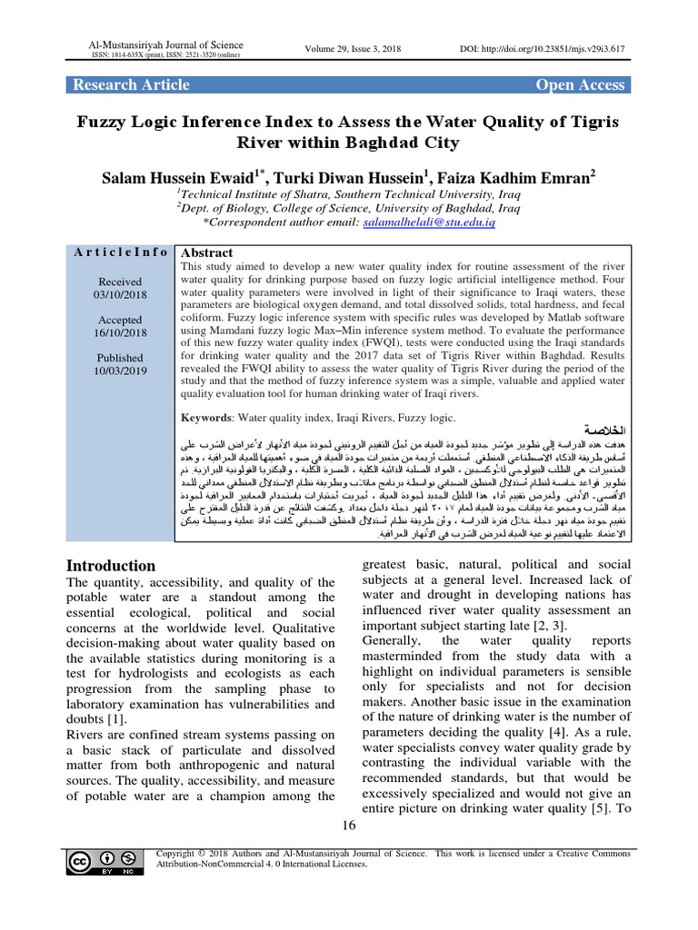 Fuzzy Logic Inference Index To Assess The Water Quality of Tigris River ...