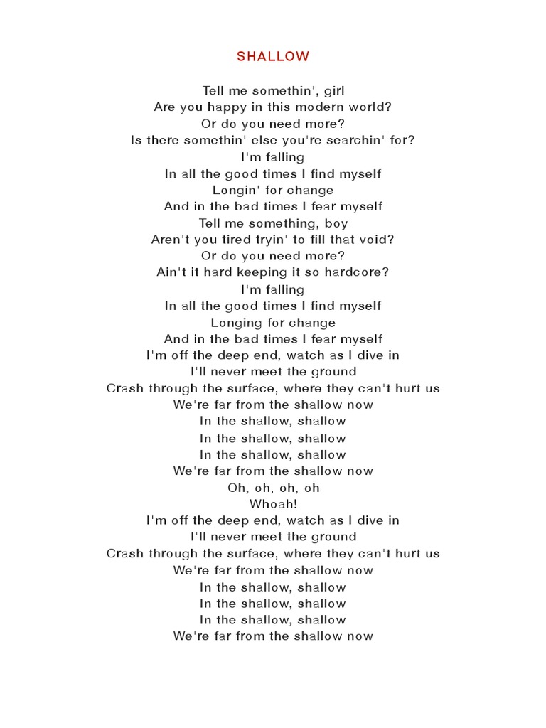 Shallow Lyrics and Meaning | PDF | Self-Improvement | Poetry