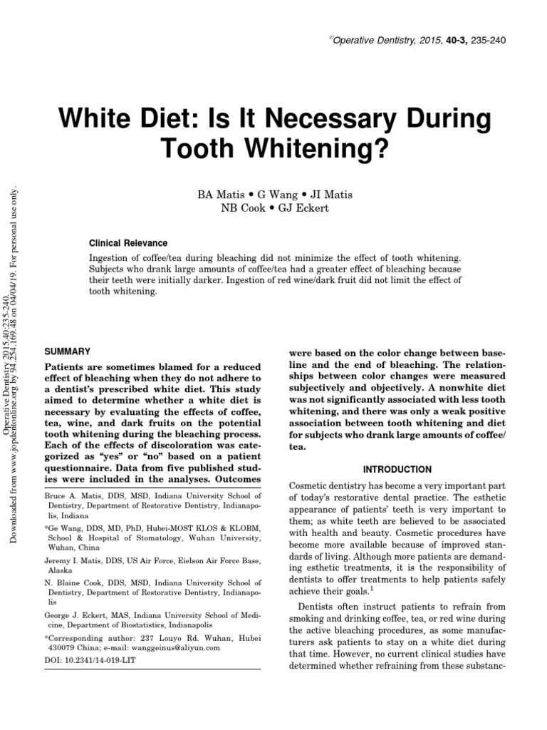 White Diet Is It Necessary During Tooth Whitening? BA Matis G Wang JI