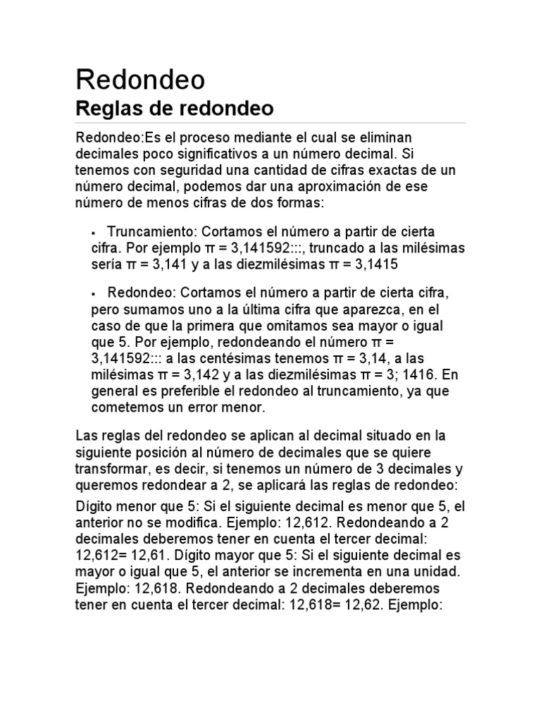 Reglas del Redondeo y Truncamiento | PDF | Decimal | Pi