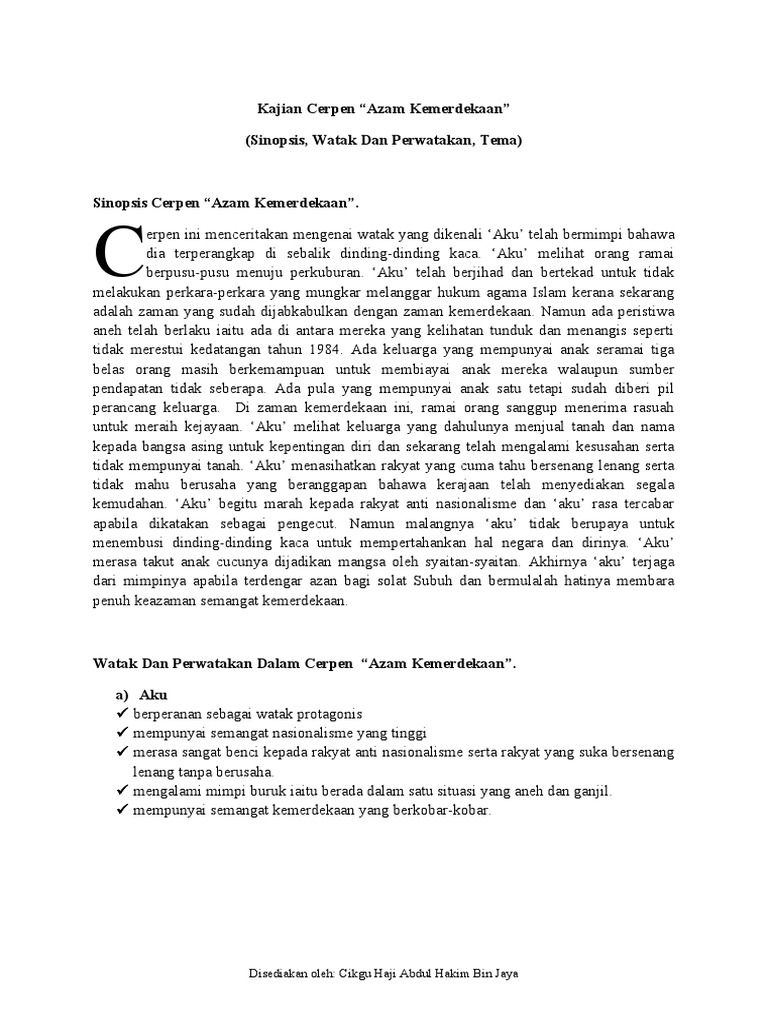 Analisis Cerpen &quot;Azam Kemerdekaan&quot;