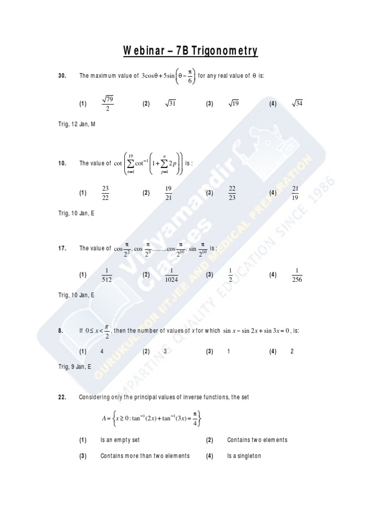 Webinar 7B Trigonometry | PDF | Triangle | Trigonometric Functions