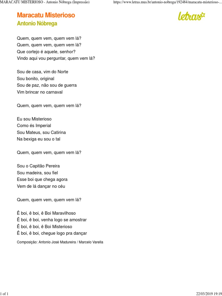 Maracatu Misterioso A Música e sua Letra PDF