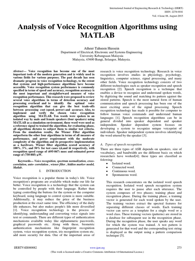 MATLAB Voice Recognition Analysis | PDF | Speech Recognition | Applied ...