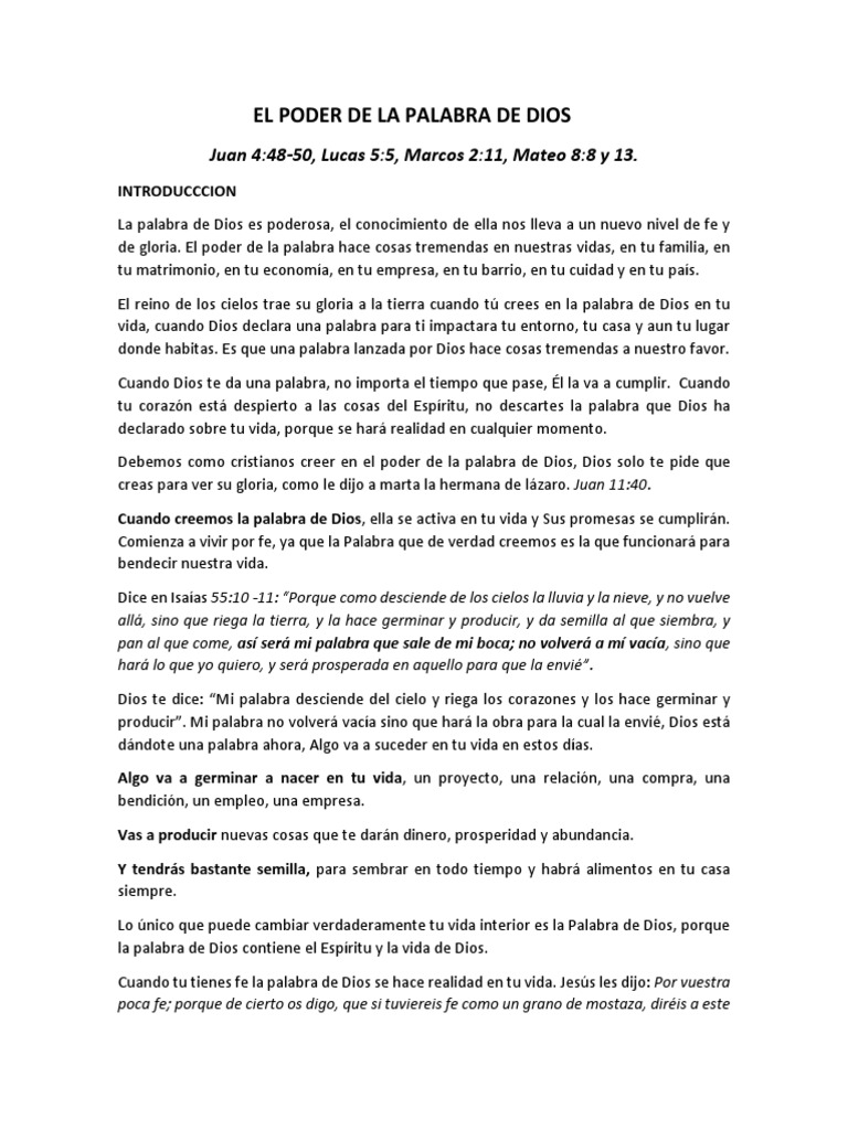 El Poder Transformador de la Palabra de Dios | PDF | Fe | Bendición