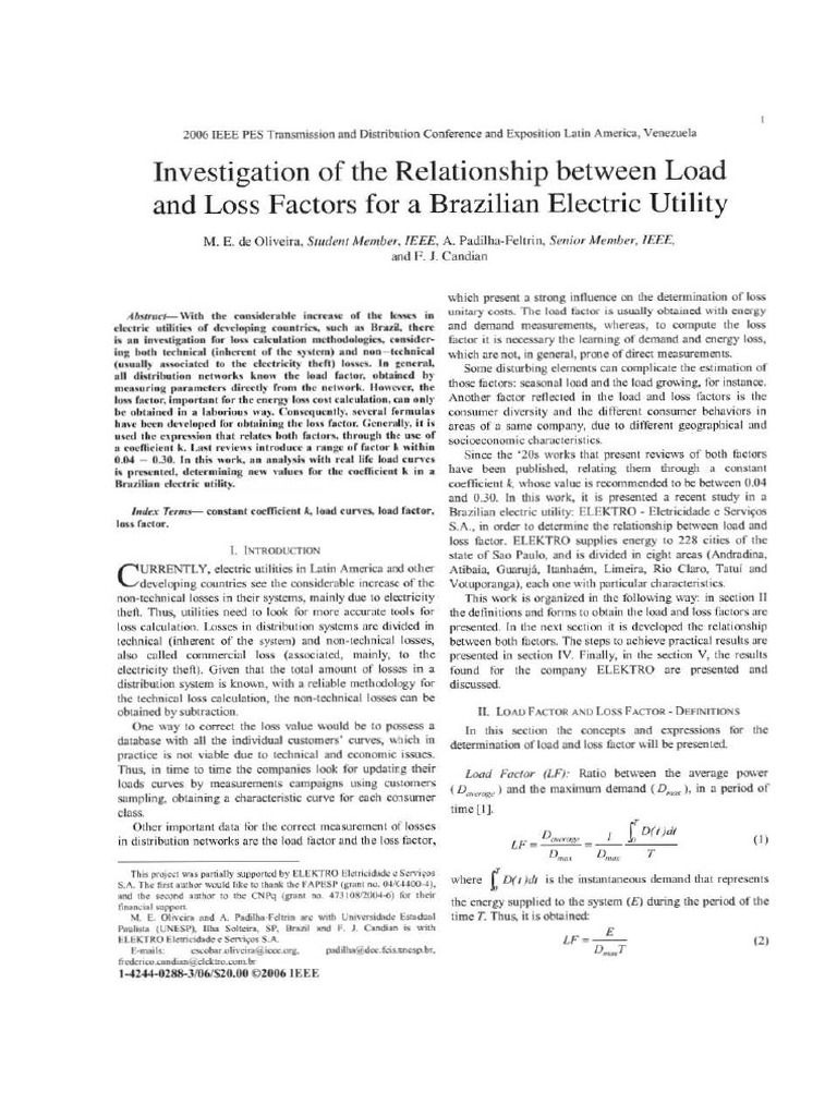 Investigation of The Relationship Between Load and Loss Factors For A ...