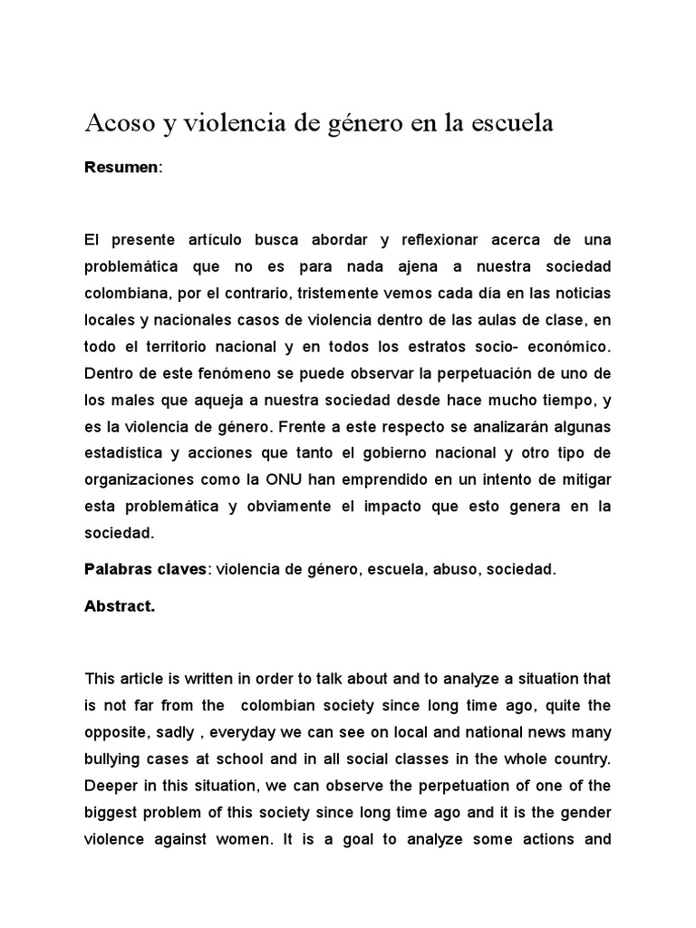 Acoso y Violencia de Género en La Escuela | PDF | Violencia | Hombre