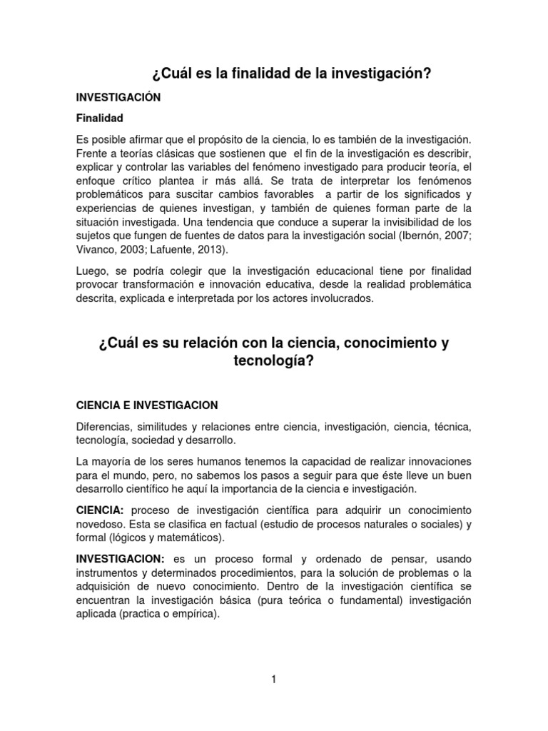 Finalidad de la Investigación Científica | PDF | Science | Método ...