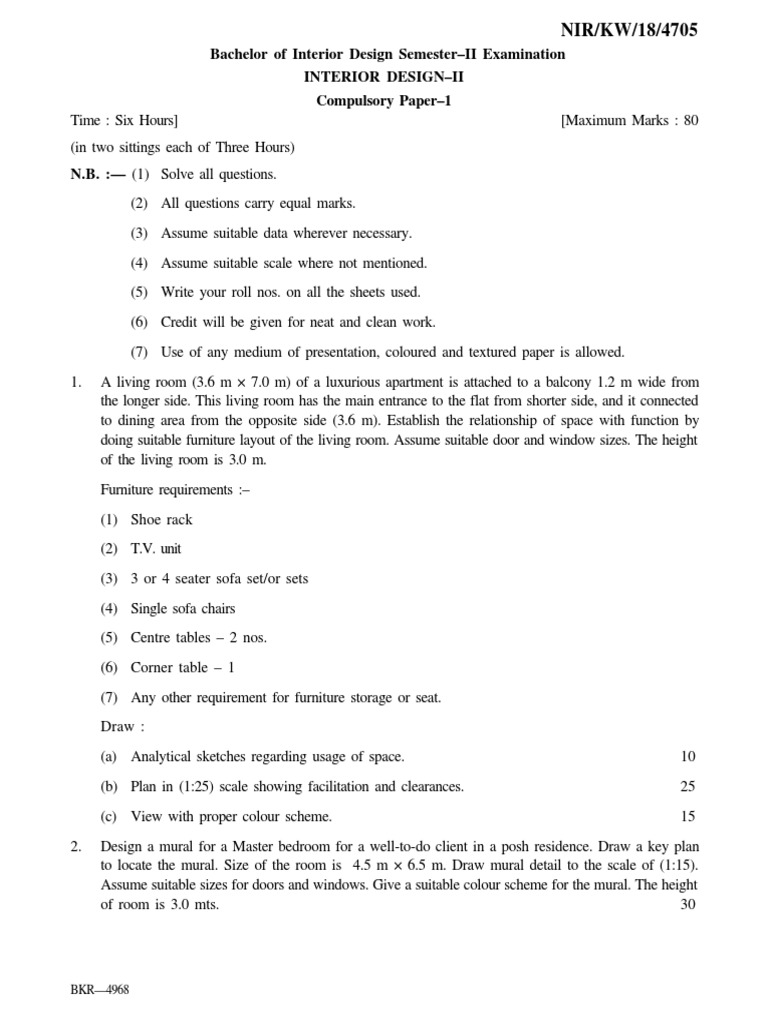 Bachelor of Interior Design Semester-II Examination Interior Design-Ii ...