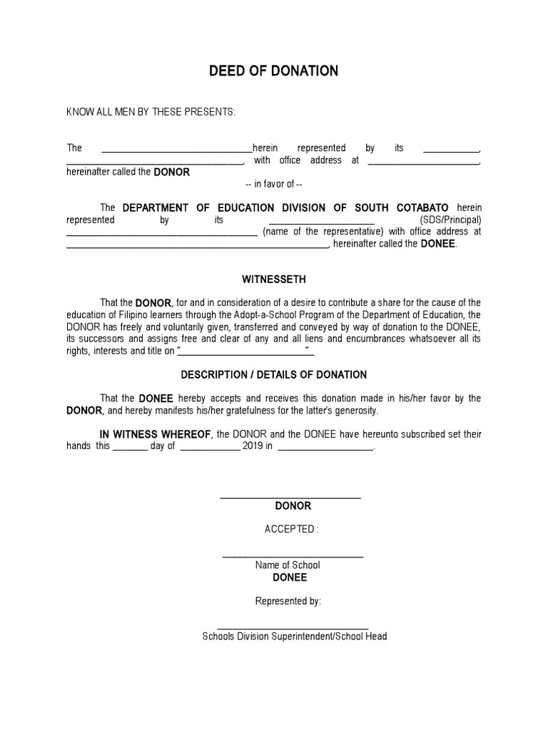 Deed of Donation Adopt A School Program | PDF | Deed | Real Estate Law