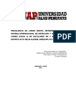 PREVALENCIA DE CARIES DENTAL DETERMINADA POR EL SISTEMA INTERNACIONAL DE DETECCIÓN Y VALORACIÓN DE CARIES (ICDAS II) EN ESCOLARES DE 3 A 5 AÑOS DEL DISTRITO ALTO SELVA ALEGRE%2c AREQUIPA 2017