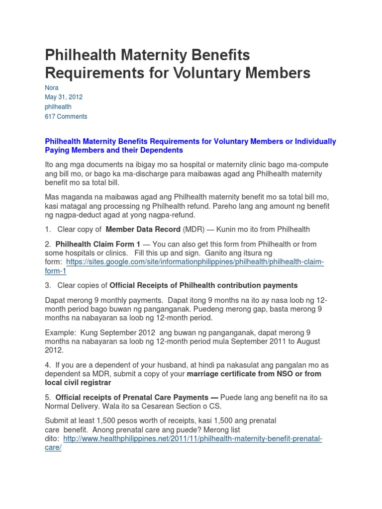 Philhealth Maternity Benefits Requirements For Voluntary Members PDF