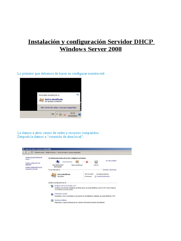Configuración DHCP en Windows Server 2008 | PDF | Dirección IP | Redes ...