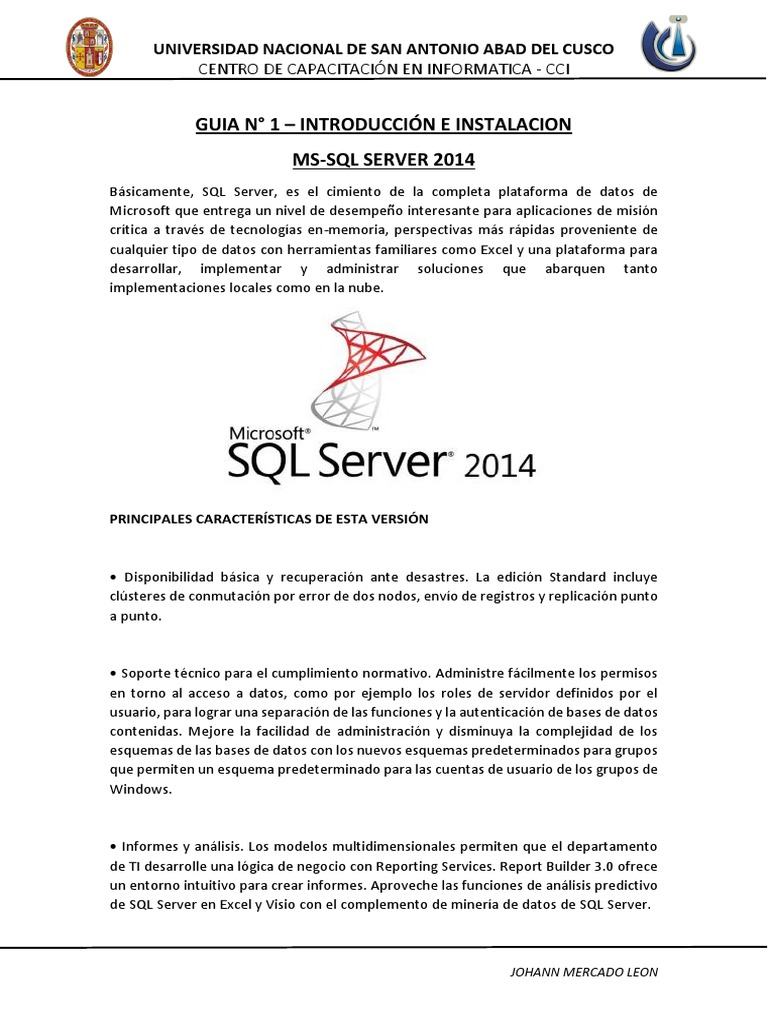 Guía de Instalación de SQL Server 2014 | PDF | Servidor SQL de ...