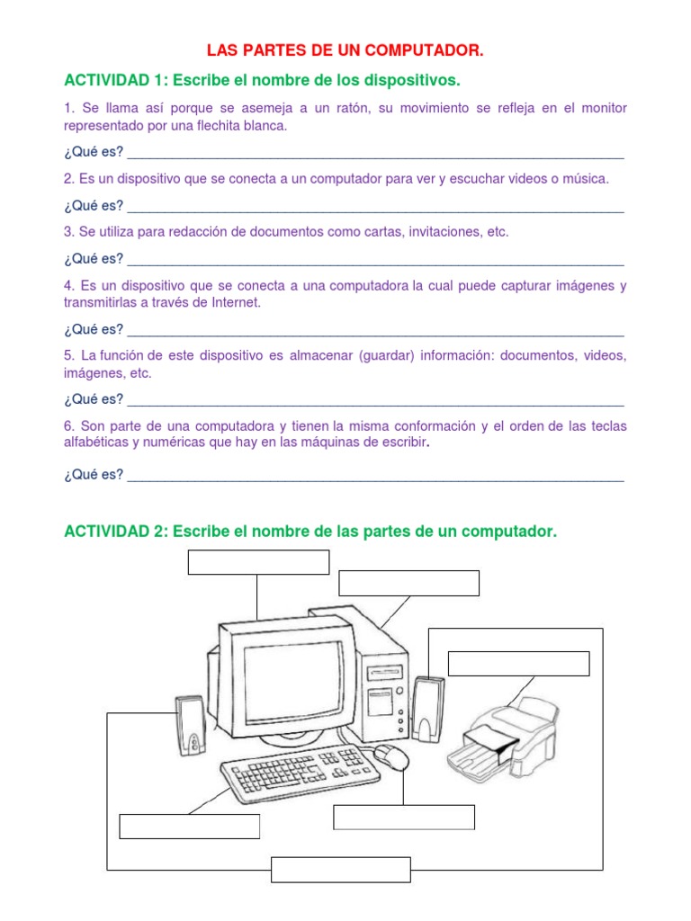 Actividades sobre partes del computador | PDF | Hardware de la ...