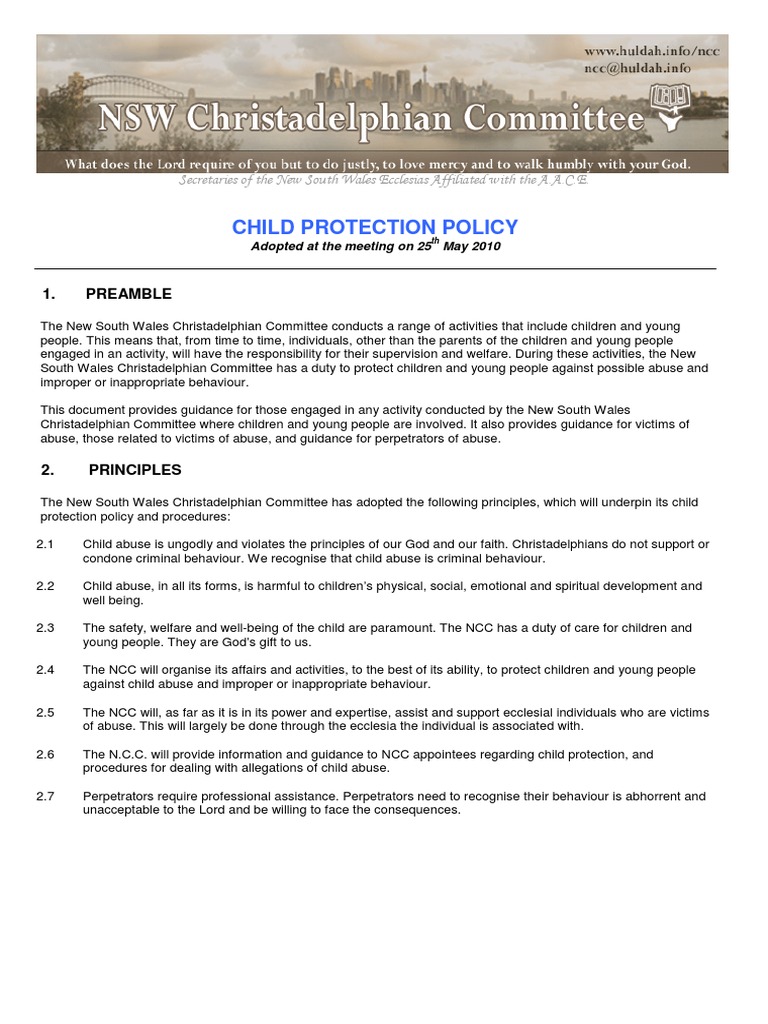 Ncc Child Protection Policy 2010 Child Sexual Abuse Child Abuse