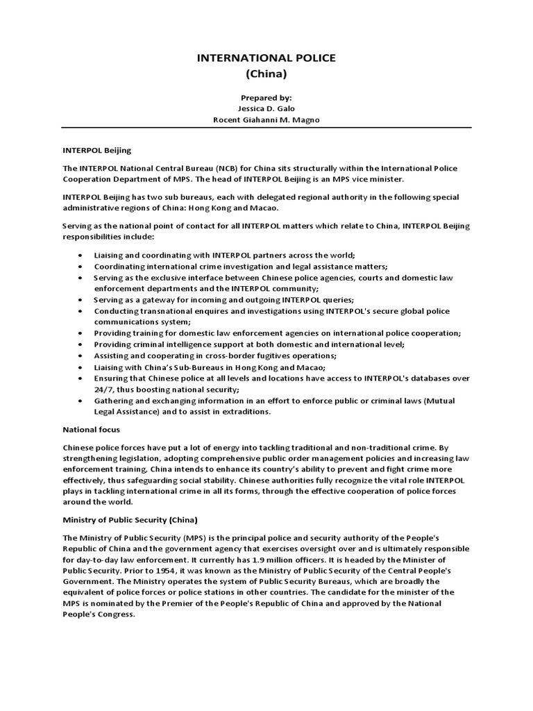 INTERPOL Beijing CHINA | PDF | Sergeant | Constable