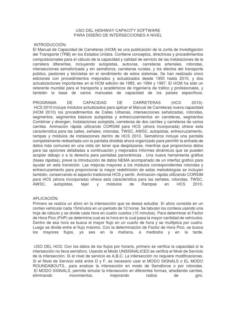 Uso de HCS 2010 en Intersecciones | PDF | Intersección (carretera ...