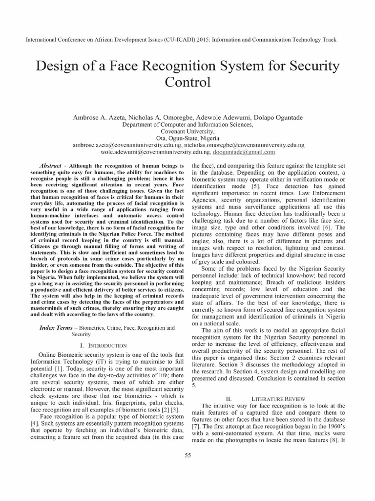 Face Recognition Report PDF Biometrics Use Case