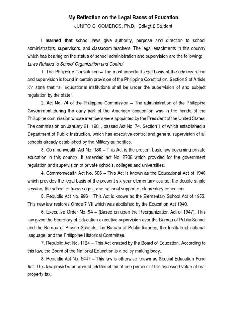 Legal Bases of Education in the Philippines | PDF | Teachers | Civil ...