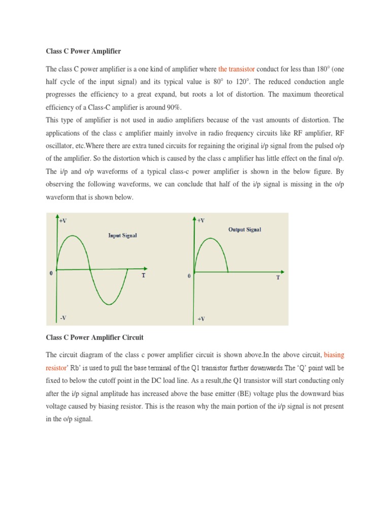 The Transistor Class C Power Amplifier PDF Amplifier Electronic Circuits