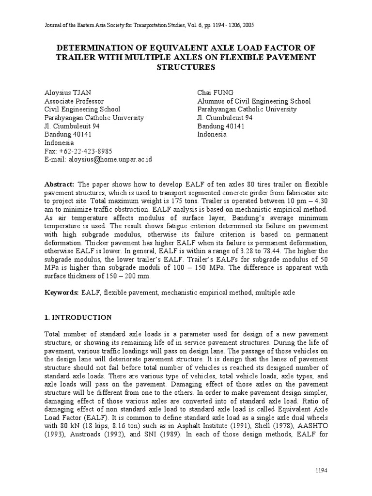 Determination of Equivalent Axle Load Factor of Trailer with Multiple ...