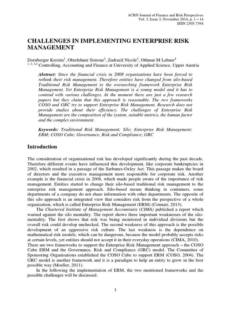 Enterprise Risk Management Challenges | PDF | Enterprise Risk ...