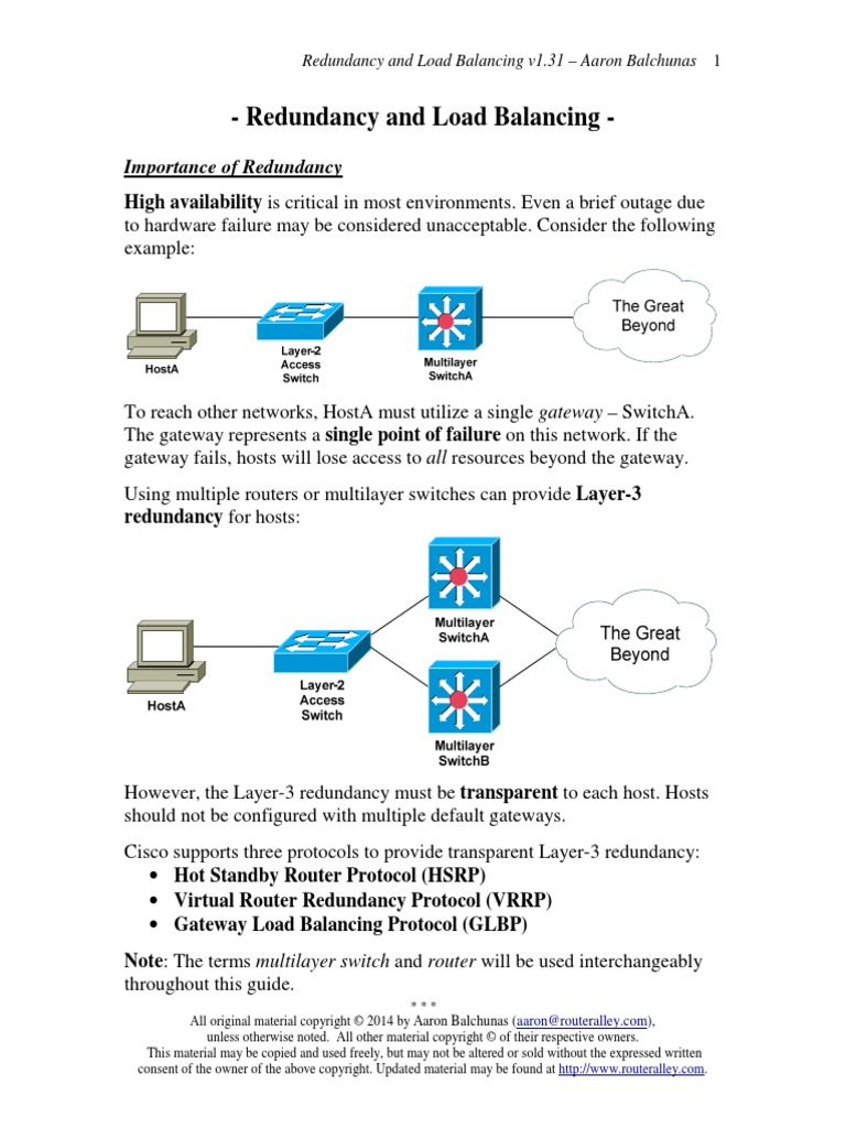 Redundancy Load Balancing PDF | PDF | Network Switch | Router (Computing)