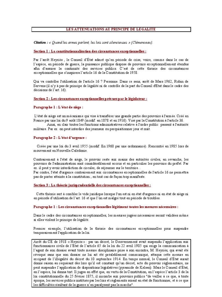 Les Attenuations Au Principe De Legalite Loi Juge
