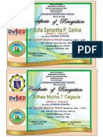 Certificate of Recognition: Second Grading Period