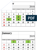 December 2018 and January 2019 calendar with weekly tasks