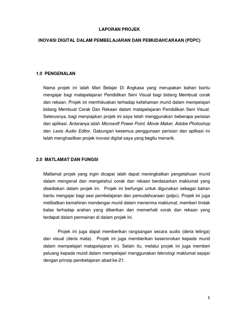 Laporan Projek Inovasi Digital Dalam Pembelajaran Dan Pemudahcaraan Pdpc