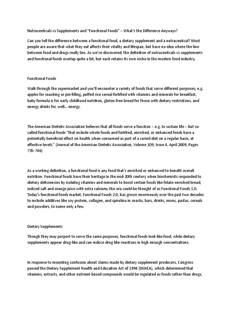 Nutraceuticals vs Supplements vs Functional Foods What's the Difference PDF Nutraceutical
