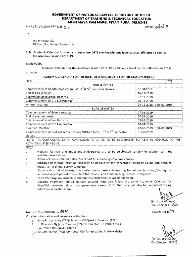 Academic Calendar For DTTE | PDF | Academic Term | Educational Stages
