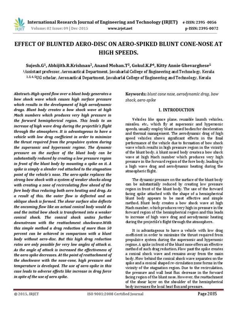 Effect of Blunted Aero-Disc On Aero-Spiked Blunt Cone-Nose at High ...
