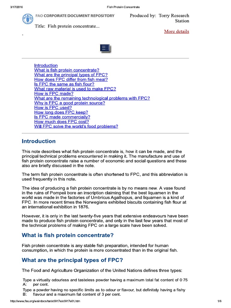 Fish Protein Concentrate - FAO | PDF
