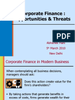 Corporate Finance: Opportunities & Threats: Abhishek Mani 5 March 2010 New Delhi