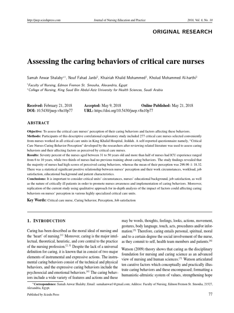 Assessing The Caring Behaviors of Critical Care Nurses PDF | PDF ...